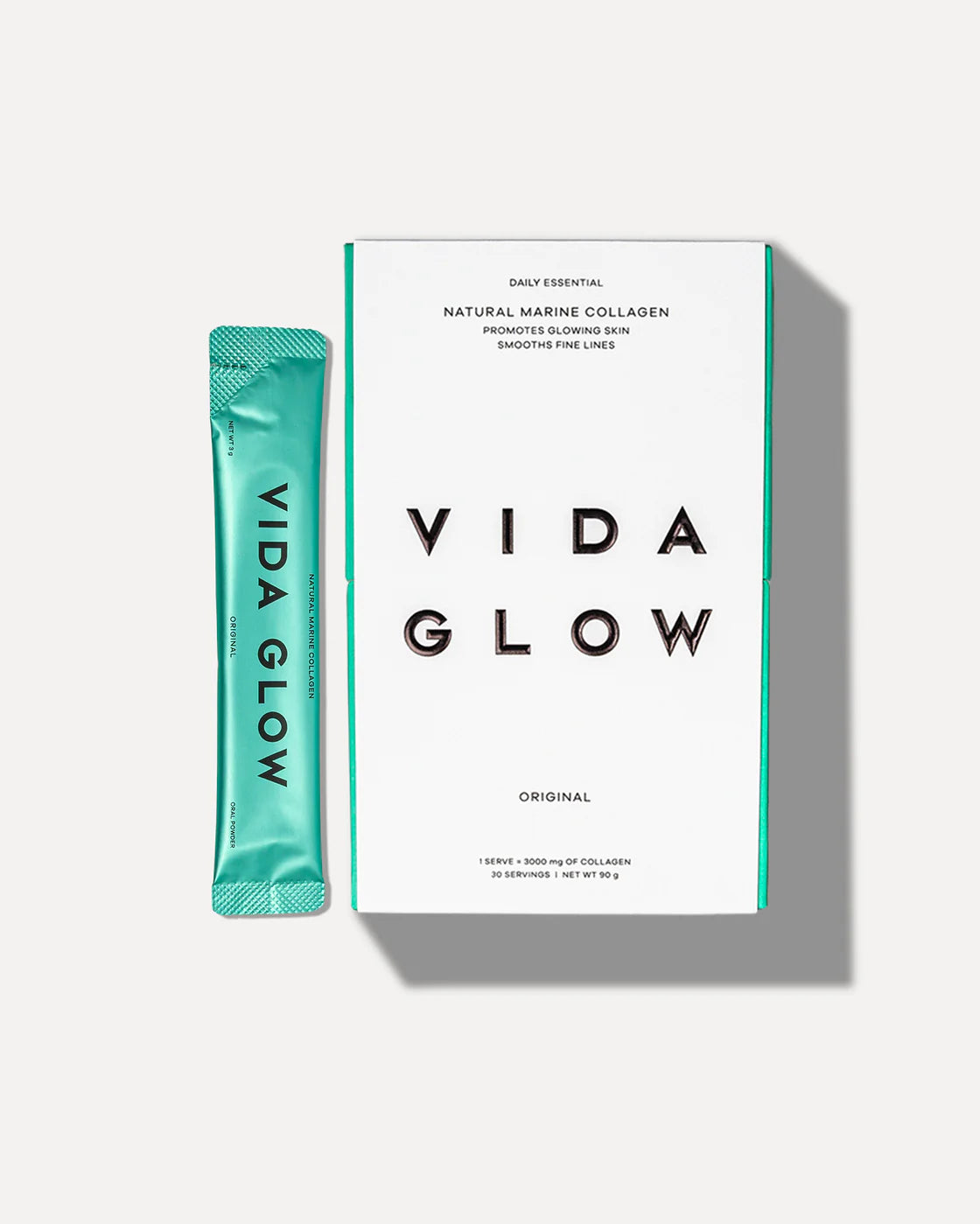 Vida Glow Natural Marine Collagen box with sachet on display