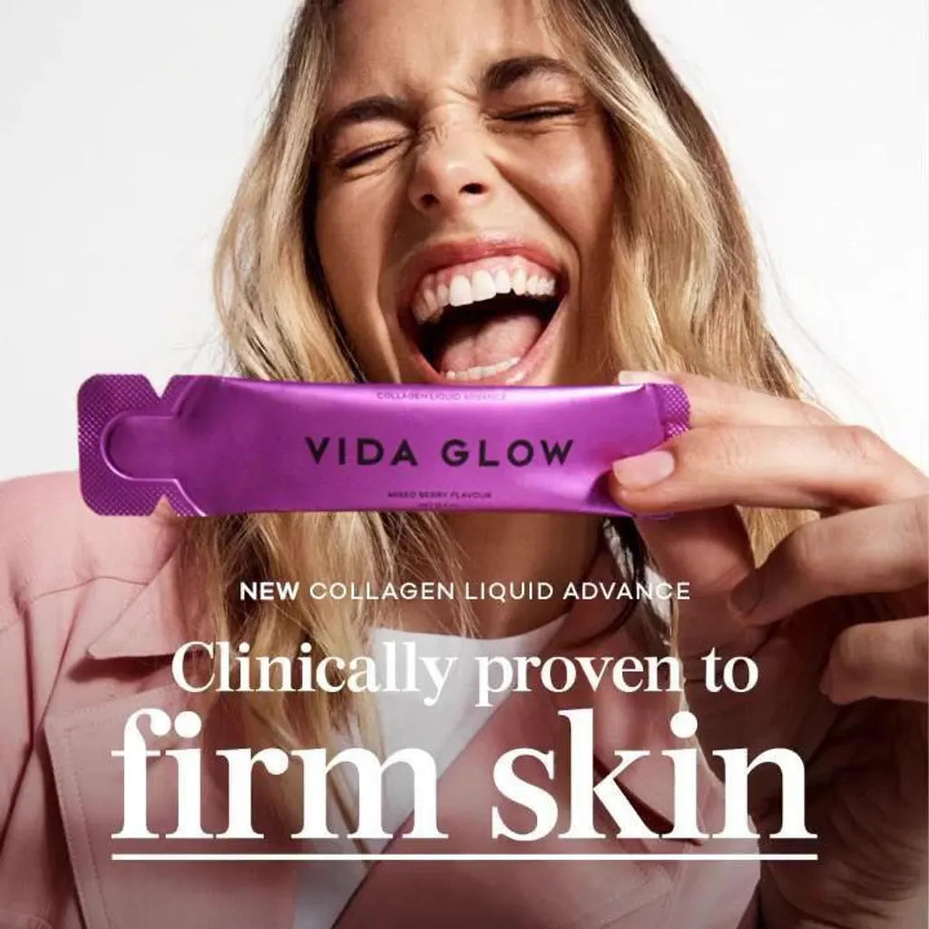 Vida Glow Collagen Liquid Advance clinically proven to firm skin