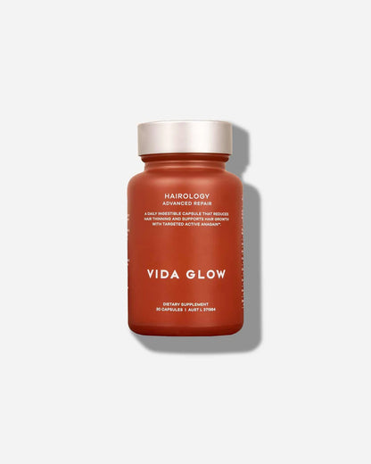 Front view of Vida Glow Hairology Advanced Repair Capsules bottle