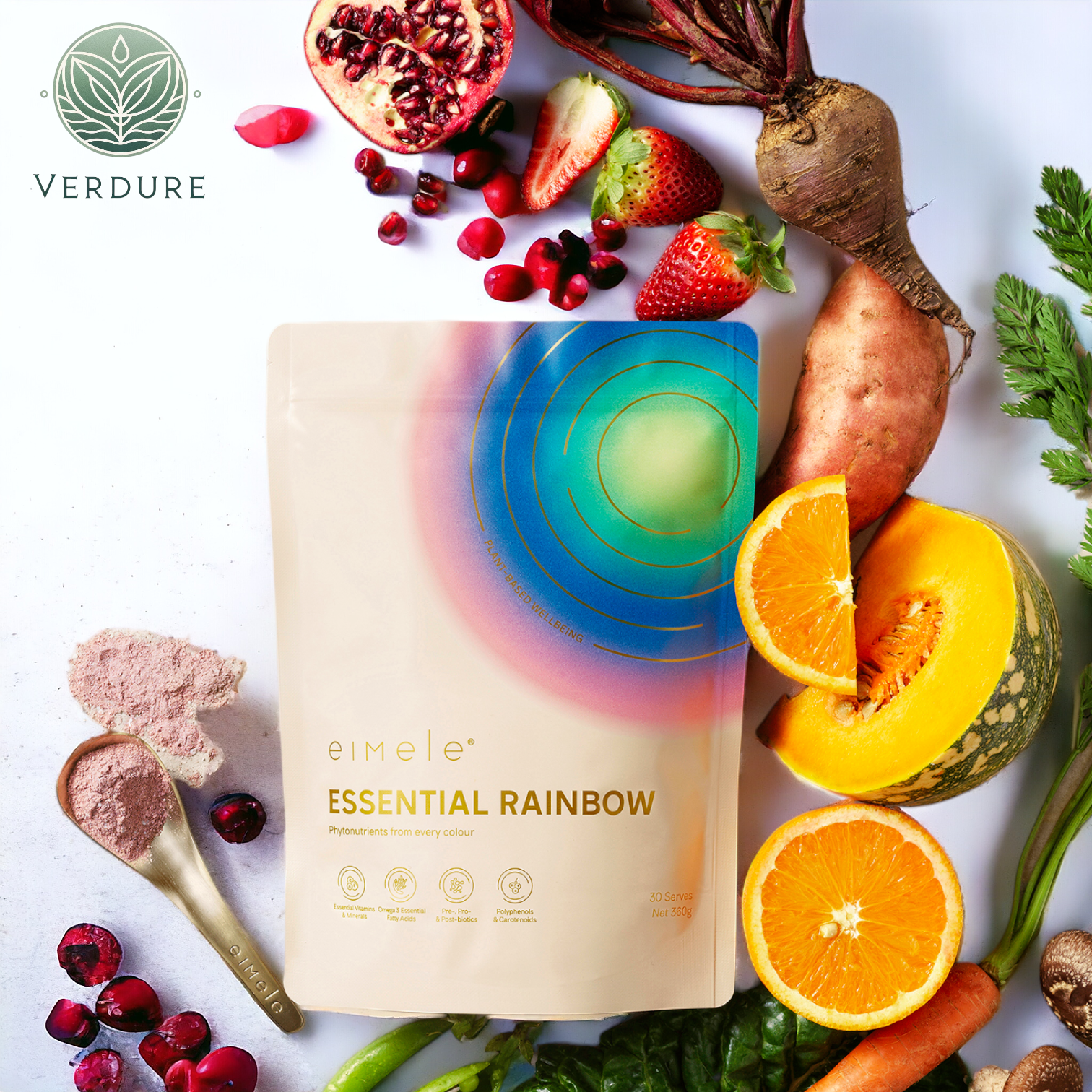 Eimele Essential Rainbow Superfood Powder with Fresh Fruits and Vegetables