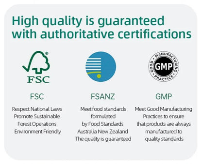 Eimele Shine Greens Certifications - FSC, FSANZ, GMP