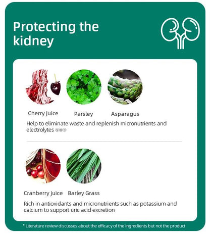 Eimele Shine Greens Ingredients for Protecting the Kidney - Cherry Juice, Parsley, Asparagus, Cranberry Juice, Barley Grass